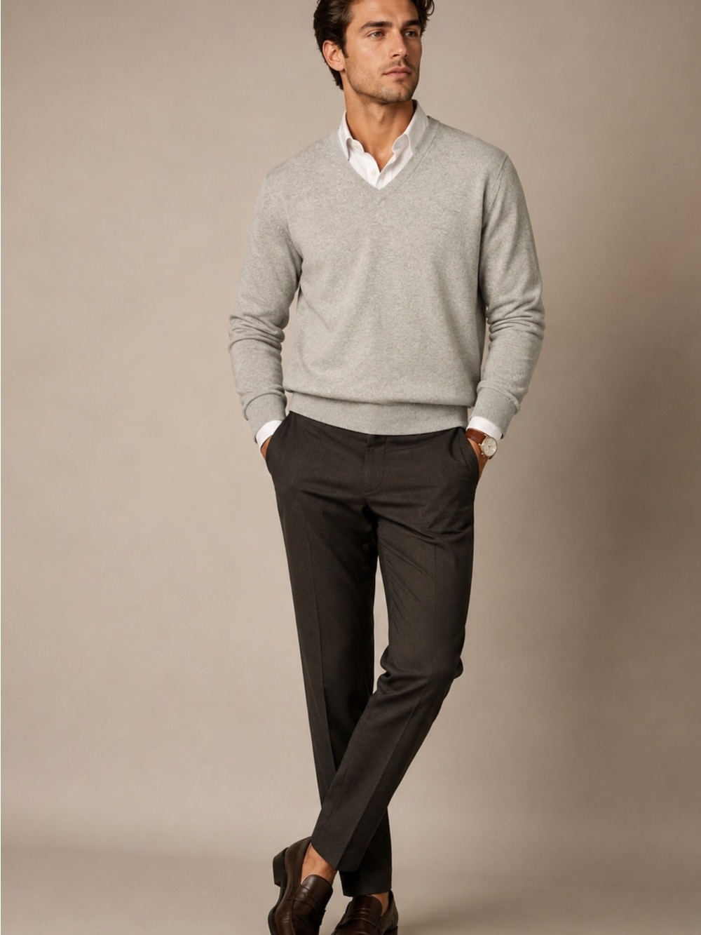 L.l Bean V-Neck Gray Sweater - Men's Lightweight Knit
